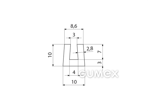 Silikónový profil tvaru "U", 10x10/4mm, 60°ShA, -60°C/+180°C, transparentný